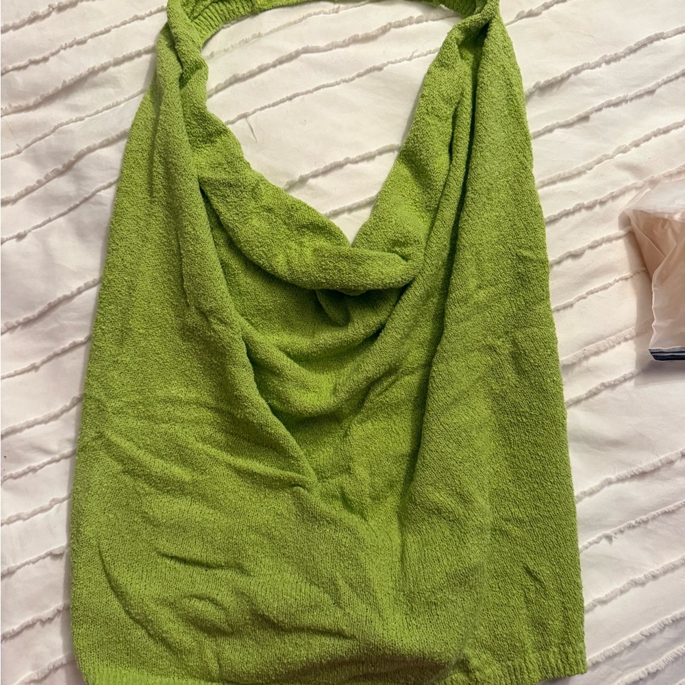 Citron Bright Green Cowl Neck Knit Sweater